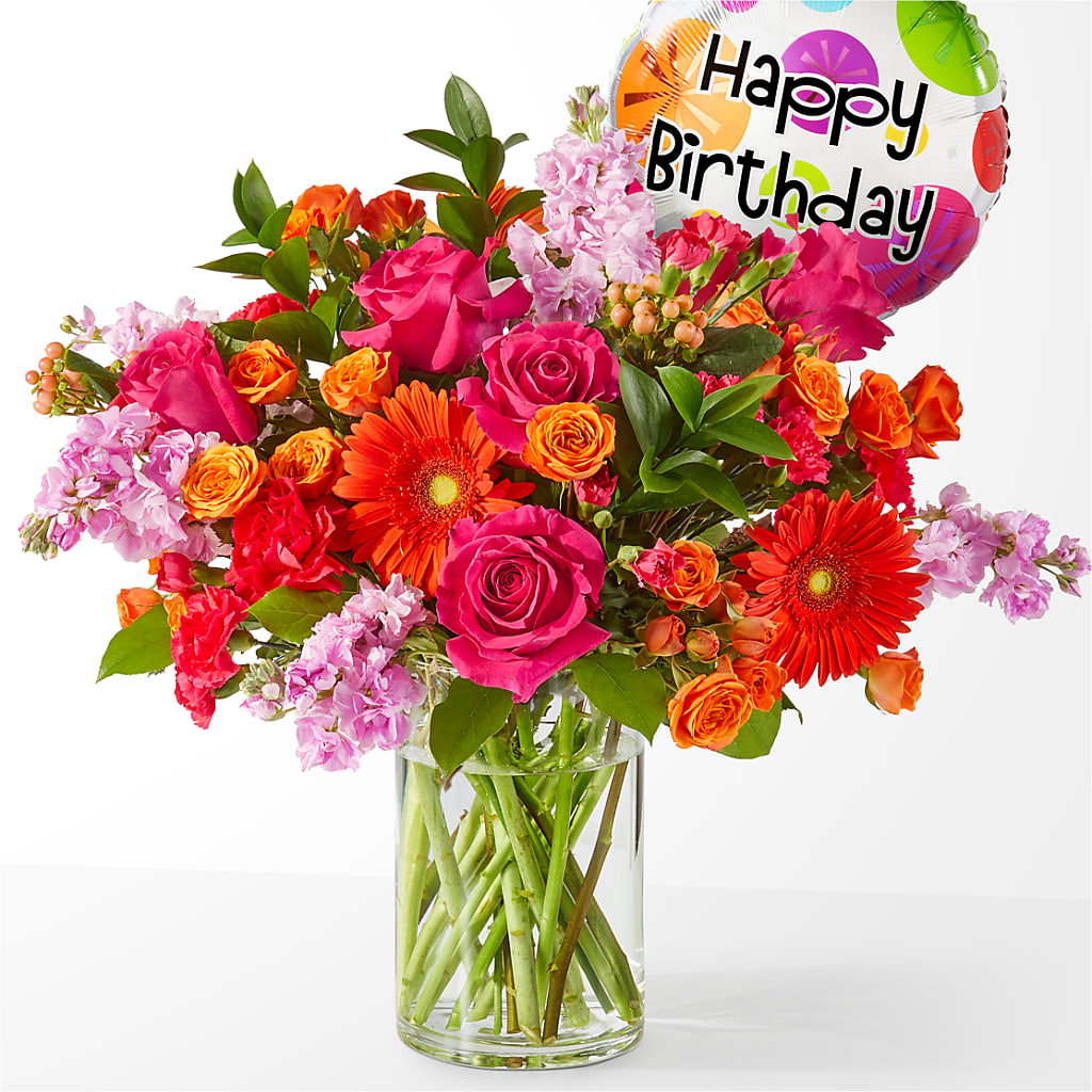 Fiesta Bouquet with Birthday Balloon – Misrak Dicore And Event Organizer, Springfield VA